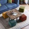 Tetra Square Solid Wood Coffee Table With Seats In Danish Walnut Finish In Multicolour Fabric