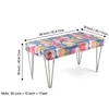 Velas Sheesham Wood Mid Century 2 Seater Bench With Metal Legs In Fruit Print Blue Kantha