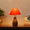 Devansh Orange Cotton Table Lamp With  Wood Natural Base -(10X12.5 Inches)-28