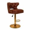 Doe Buck Verona Faux Leather Adjustable Bar Stool in Brown Colour with Gold Base
