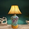 Devansh Off-White Cross Pleated Cotton  Shade  Lamp With  Wood & Mosaic Glass Base For Decoration /Office/Home/Gifting/Study For Office/Home/Gifting -(12X12X16) Inches -
