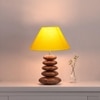 Devansh Yellow Cotton Table Lamp With Wood  Pebble Lamp  (10X10X15) Inches