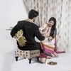 Bohemian Jacquard Wooden Footrests in Black & Off White Color