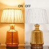 PAOLA  Amber Glass and Wood table Lamp With Tuck Plated White Cotton Shade