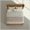 Heritage Cane Upholstered King Size Bed in Linen With Oak wood Frame