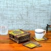 Desert Art MDF Hand Painted Yellow Tea Coaster Set with 6 Coasters and Holder