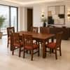 Globally Indian Nivaan Solid Sheesham Wood 6 Seater Dining Table Set 6 Chairs Terracotta Orange