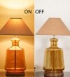 Paola  Amber Glass And Wood Table Lamp With Beige Cotton Shade