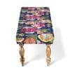 Cairo Sheesham Wood Mid Century Seater Bench Set  2 Stools In Fruit Print Blue Kantha