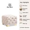 Doe Buck Damira Upholstered Velvet Tufted Ottoman in Pink Colour with Gold Base
