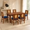 Globally Indian Bastien Solid Sheesham Wood 6 Seater Dining Table Set 6 Chairs Navy Blue