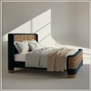 Heritage Cane Upholstered King Size Bed in Linen With Oak wood Frame
