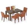 Atlas Solid Wood 6 Seater Compact Dining Table with set of 6 Ludo upholstered dining chair in Tan Leatherette