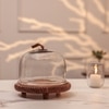 Ireka Homes Dessert Deck Acacia Wood Cake Stand with Glass Dome
