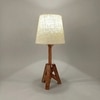 Troika Wooden Table Lamp with Brown Base and Premium White Fabric Lampshade