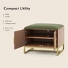 Nina 4 Pairs Solid Wood Shoe Cabinet With Seat In Amber Walnut Finish Olive Leatherette