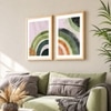 Boho Green and Red Abstract Pattern Set of 2 Framed Posters 45x60 cm