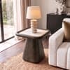 Lazo Solid Wood And Aravali Marble Side Table In Dark Chestnut Finish