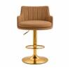 Doe Buck Oliver Adjustable Velvet Bar Stool in Brown Colour with Gold Base
