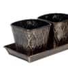 Metal Table Planters With Tray Set Of 4 In Black And Gold Colour