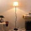Flora Off White Fabric Floor Lamp with Black Iron Base