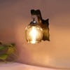 Devansh Solid Wood Electric Wall Light in Brown Colour with Lavender Shade Count of 1 Light