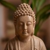 Beige Fiber Fegan Glass Lotus Buddha Indoor Water Fountain