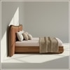 Elowen Softline Queen Size Bed in velvet With Oak wood Frame & Hydraulic Storage