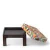 Irish Sheesham Wood Coffee Table With 2 Stools Set In Mahogany Finish & Multi Colour Israel Print Kantha Fabric Cushions
