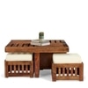 Palladio Sheesham Wood Accent Coffee Table Set With 4 Stools In Natural Teak Finish