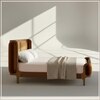 Valerio Duo-Panel Luxe Queen Size Bed in Mustard colour Velvet with Oak wood Frame
