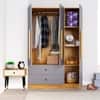 Hexa Red Wooden 3 Door Wardrobe with 2 Drawers and Hanging Space in Giant Wood and Slate Grey Colour