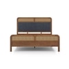 Hanoi Solid Wood Cane Queen Size Non storage Bed In Amber Walnut Finish Fabric Davis Plus