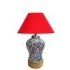 Devansh Conical  Red Cotton Shade  Lamp With  Wood & Mosaicglass Base For Decoration /Office/Home/Gifting/Study For Decoration /Office/Home/Gifting/Study -(10X10X14.5) Inches -