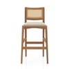 Weber Solid Wood and Cane Bar Chair In Amber Walnut Finish and Biscuit Velvet Colour