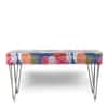 Velas Sheesham Wood Mid-Century 2 Seater Dining Bench with Metal Legs and Fruit Print Blue