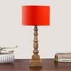 Devansh Orange Cotton Table Lamp With  Wood Natural Base (7X7X21.25 Inches)-5