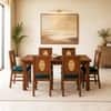 Globally Indian Elodie Solid Sheesham Wood 6 Seater Dining Table Set 6 Chairs Teal Blue