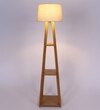 Stool Teak Polish Floor Lamp in Beige Shade