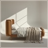 Valerio Duo-Panel Luxe King Size Bed in Camel Brown colour Velvet with Oak wood Frame