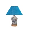 Devansh Conical Turquoise Jute Shade Lamp With Wood & Mosaic Glass Base For Decoration/Office/Home/Gifting/Study For Decoration/Office/Home/Gifting/Study -(10X10X14.5) Inches -A