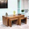 Kassel Sheesham Wood 2 Seater Coffee Table Set In Teak Finish