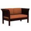 Haveli 2 Seater Wooden Sofa (Orange Colour, Walnut Finish)