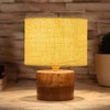 Desdra Yellow Jute Table Lamp with Natural Wood Base