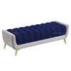 Hoslo Velvet 2 Seater Ottoman Bench in Navy Blue & Grey Color