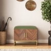 Nina 4 Pairs Solid Wood Shoe Cabinet With Seat In Amber Walnut Finish Olive Leatherette