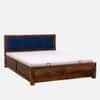 Melba Solid Sheesham Wood  King Size Hydrolic Storage Upholstered  Bed In Provincial Teak Finish