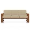 Moreno 3 Seater Solid Wood Sofa in Amber Walnut Finish and Almond Beige Fabric