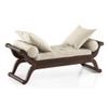 Saachi Solid Wood Diwan in Mango Walnut Finish with Light Brown Colour Fabric
