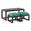 Avril Rectangular Solid Wood Coffee Table With Seats In Mango Walnut Finish and in Lagoon Green Fabric
